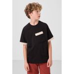 Siyah Pamuklu Yumuşak Dokulu Oversize Cep Detaylı Erkek Çocuk T-Shirt - 11295 - 10 - 11 Yaş
