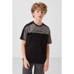 Siyah Pamuklu Yumuşak Dokulu Oversize Fit Nakışlı Erkek Çocuk T-Shirt - 11290 - 9 - 10 Yaş