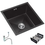 Siyah Paslanmaz Çelik Tek Kase Mutfak Evyesi Sifonlu Tezgah Altı Mini Lavabo RVs Kompakt Kare Tasarım (38x30 cm) Dayanıklı Şık Kolay Temizlik