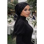 Siyah Payet Abiye Eşarp Bone