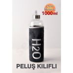 Siyah Peluş Kılıflı Cam Matara 1000ml