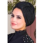 Siyah Piliseli Dolama Şal Bone - 40804