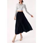 Siyah Piliseli Midi Boy Etek 81275 - 000-Siyah
