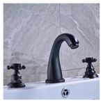 Siyah Pirinç Mutfak Bataryası - 3 Parça Çift Saplı Banyo Bataryası Tezgah Üstü Montaj Modern Ev için 3 Delikli Tasarım Dayanıklı Pirinç Yapı Kolay Kurulum