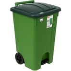 Siyah Plastik 85 Litre Köşeli Pedallı Tekerlekli Çöp Kovası - Yeşil