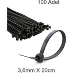 Siyah Plastik Cırt Kelepçe 3.6MM-20CM Kablo Bağı Elektrik Kablosu 100 Adet