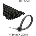 Siyah Plastik Cırt Kelepçe 4.8MM-20CM Kablo Bağı Elektrik Kablosu 100 Adet