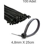 Siyah Plastik Cırt Kelepçe 4.8MM-25CM Kablo Bağı Elektrik Kablosu 100 Adet