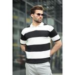 Siyah Polo Yaka Çizgili Erkek Triko Tişört E7411 - 2XL
