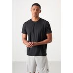 Siyah Polyester Nefes Alan Dokulu İnce Esnek Standart Fit Erkek Performans T-Shirt - 88388