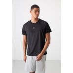 Siyah Polyester Nefes Alan Dokulu İnce Esnek Standart Fit Erkek Performans T-Shirt - 88391