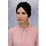 Siyah Pratik Hazır Geçmeli Tesettür Bone Fukuro Sandy Kumaş Büzgülü 1831_01