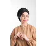 Siyah Pratik Hazır Geçmeli Tesettür Bone Sandy Kumaş Büzgülü 2114_01