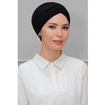Siyah Pratik Hazır Geçmeli Tesettür Bone Sandy Kumaş Üç Çapraz 1803_01