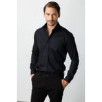 Siyah Regular Fit Geniş Kalıp Klasik Yaka Düz Uzun Kollu Cepsiz %100 Pamuk Non Iron Ütü İstemeyen Gömlek