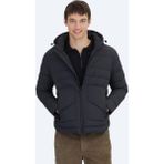 Siyah Regular Fit Gömlek Yaka Casual Dokuma Mont