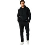 Siyah Regular Fit Kapüşonlu Cepli Sweatshirt Düz Paça Erkek Eşofman Takımı 2XL
