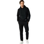 Siyah Regular Fit Kapüşonlu Cepli Sweatshirt Düz Paça Erkek Eşofman Takımı XL