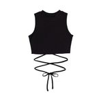 Siyah Renk Bisiklet Yaka Düz Desensiz Likralı İpli Fitilli Kaşkorse Crop Top Bluz