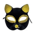 Siyah Renk Gold Simli Kedi Maskesi