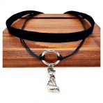 Siyah Renk Kadife Deri Round İkili Kedi Choker Kolye