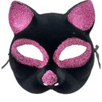 Siyah Renk Pembe Simli Kedi Maskesi - Ahşap