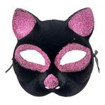 Siyah Renk Pembe Simli Süet Kaplama Kedi Maskesi 18x14 cm (5264)