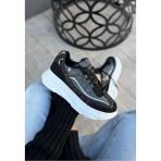 Siyah Renk, Süet, Gri Detaylı, Hafif, Ortapedik Taban, Kadın Spor, Yüksek Taban Ayakkabı, Sneaker Tarzkea