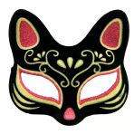 Siyah Renk Süet Kaplama Üzeri Kırmızı Sarı Simli Kedi Maskesi 17X14 Cm (5433)
