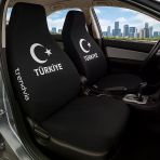 Siyah Renk Türkiye Bayrak Temalı Oto Koltuk Kılıfı Seti Penye Kumaş Ön Ve Arka Servis Tipi Koltuk Kılıfı