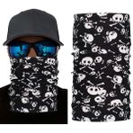 Siyah Renk Üzeri Likralı Beyaz Kemik Kafatası Iskelet Baskılı Baf Buff Bandana 30X48 cm