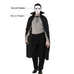 Siyah Renk Yakalı 120 cm Pelerin ve Beyaz Anonim Maske (4887)