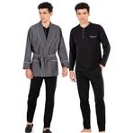 Siyah Robdöşambır Ve Penye Uzunkollu Pijama Damat Çeyiz Seti 5610