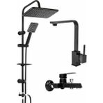 Siyah Robot Siyah Kare Set Lavabo-Evye-Banyo Bataryası 3'lü Lüks Eviye Set