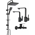 Siyah Robot Siyah Kare Set Lavabo-Evye-Banyo Bataryası 4' Lü Kare Set