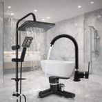 Siyah Robot Yağmurlama Duş Seti Mix Siyah Banyo Lavabo Bataryası Seti Duşa Kabin 3'lü Set - Siyah - Altın