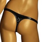 Siyah Rugan Deri G-String Tanga Külot, Parlak, Fantazi İç Çamaşırı (Siyah, 4XL)