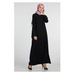 Siyah Sade Gizli Fermuarlı Aveze Tesettür Ferace Siyah 6XL