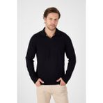 Siyah Saf %100 Pamuk Erkek Patlı Düğmesiz Polo Yaka Triko Kazak - 3XL
