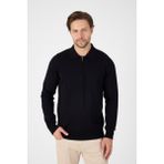 Siyah Saf %100 Pamuk Erkek Yarım Fermuarlı Polo Yaka Triko Kazak - 3XL