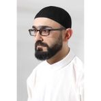 Siyah Safir Dantel Detaylı Örme Namaz Takkesi