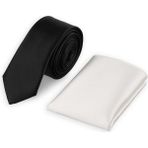 Siyah Saten Kravat Mendil Set - Standart