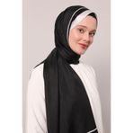 Siyah Şerit Detay Monogram Ipek Şal