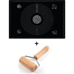 Siyah Silikon Hamur Matı 65*45CM ve Bambu Mini Rulo Hamur Açma Merdane - 2li Set