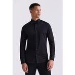 Siyah Slim Fit Kol Düğmeli %100 Pamuk Ata Yaka Gömlek