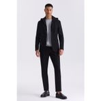 Siyah Slim Fit Mono Yaka Kapüşonlu Spor Takım Elbise