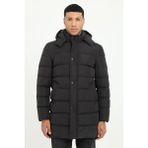 Siyah Slim Fit Şişme Kapüşonlu Erkek Mont