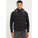 Siyah Slim Fit Şişme Kapüşonlu Erkek Yelek Mont