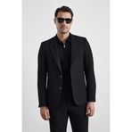 Siyah Slim Mono Yaka Düz Torba Cep 6 Drop Takım Elbise