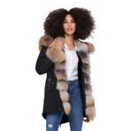 Siyah Su Geçirmez Parka Kaban Manşet, Önler ve Kapüşon Kürk Tilki (Kürkler Çıkarılabilir) 3XL